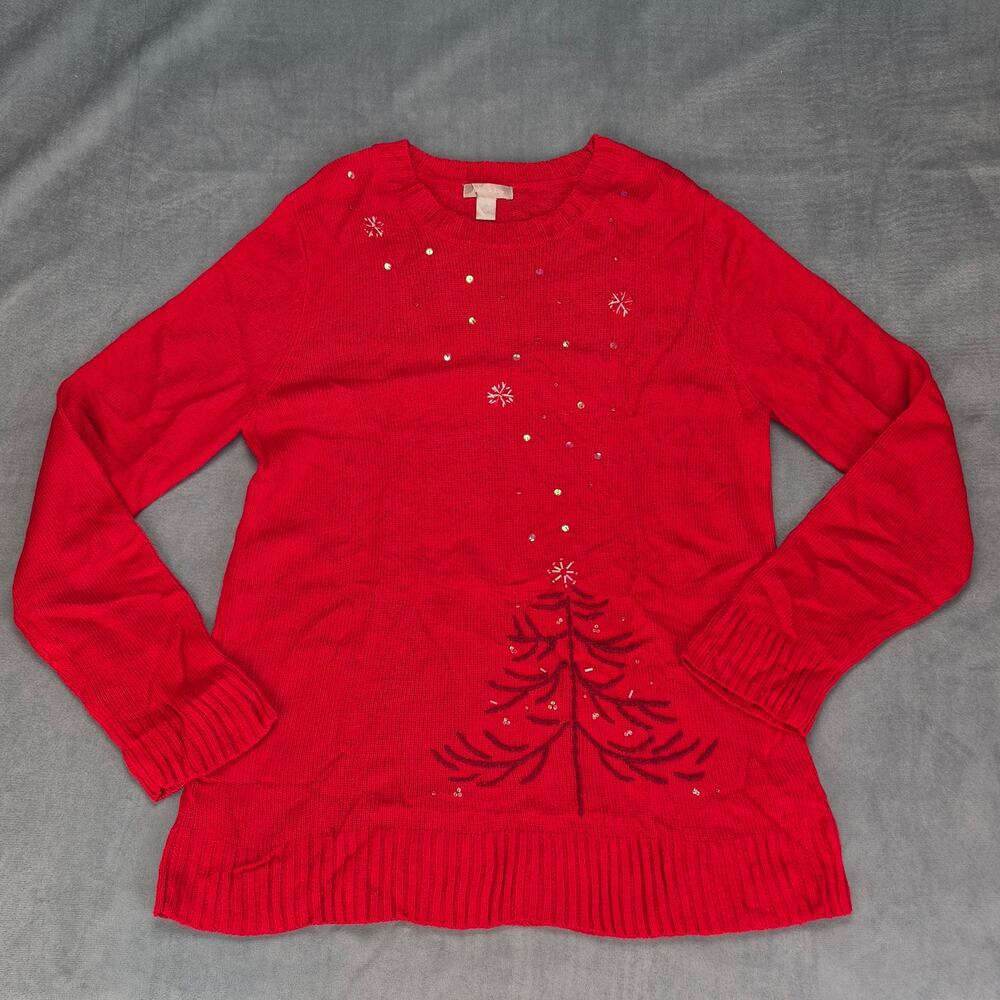White Stag Granny Core Ugly Christmas Sweater Size L Embellished Christmas Tree